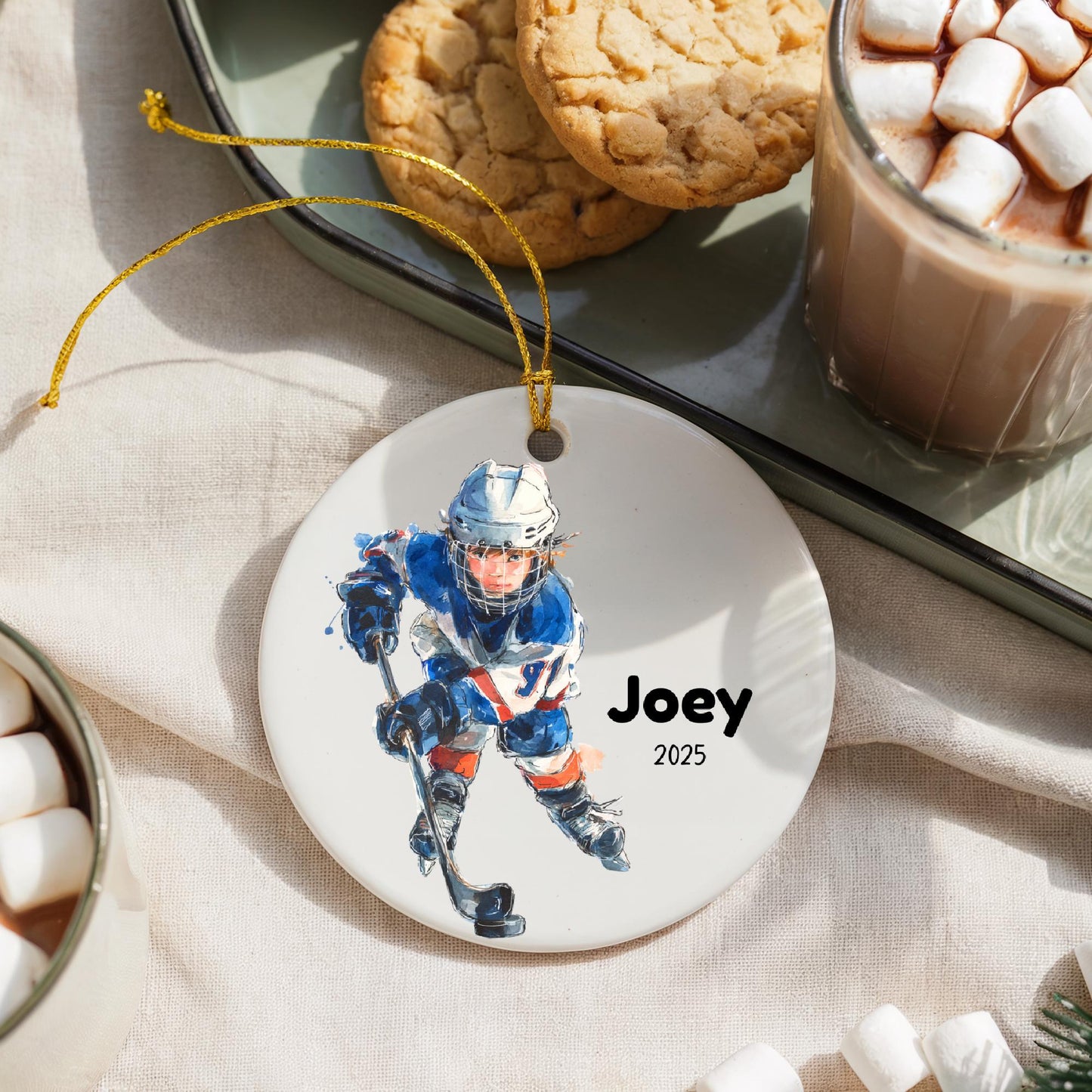 Hockey Ornament • Personalized Kids Player Keepsake • Custom Name & Number • Team Gift • Coach Appreciation Ornament