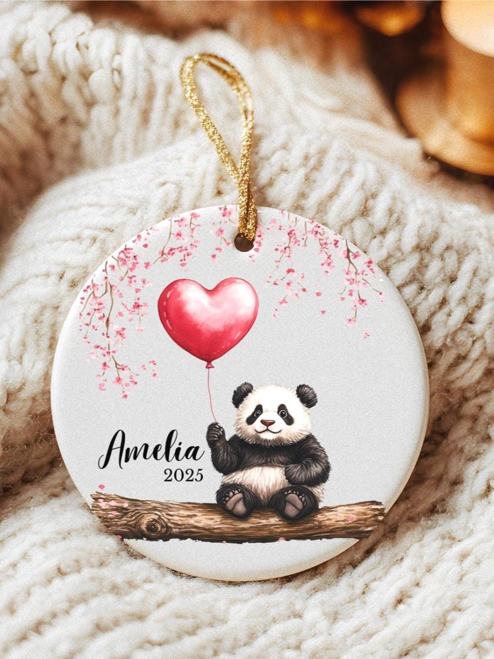 Panda Ornament • Personalized Kids Room Decor • Baby Name Keepsake • Forest Nursery Ornament