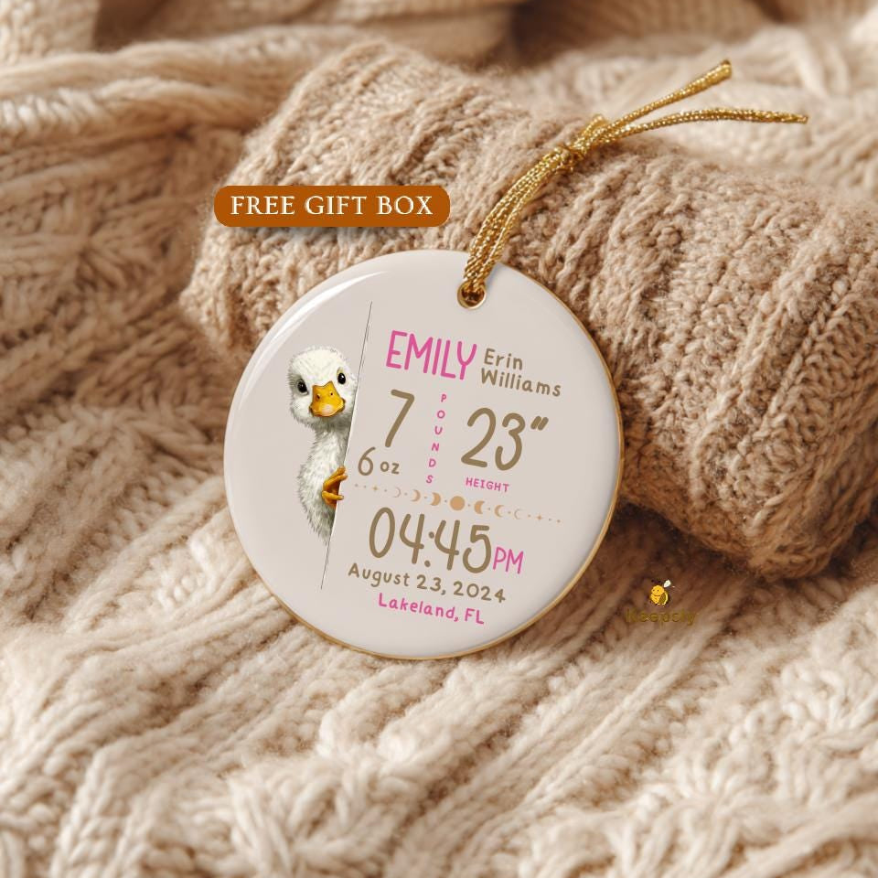 Peekaboo Birth Stats Ornament • Personalized Newborn Gift • Custom Baby Name Keepsake • Nursery Decor