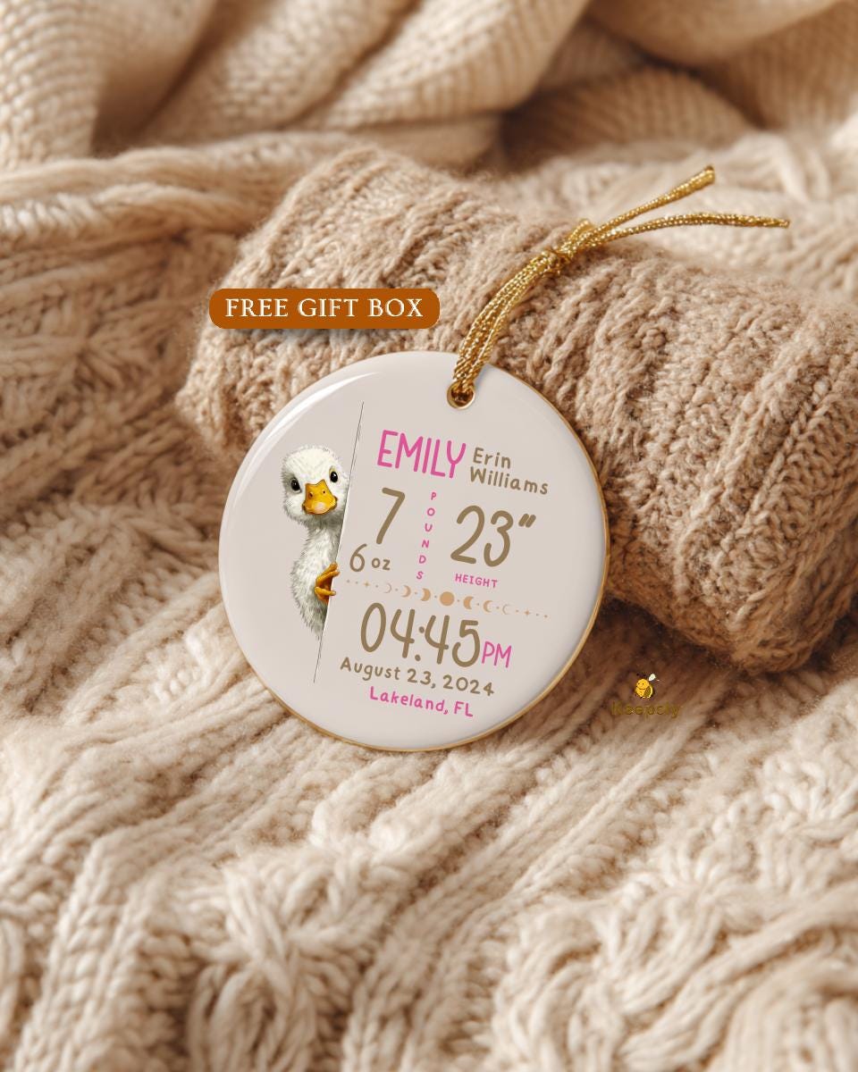 Peekaboo Birth Stats Ornament • Personalized Newborn Gift • Custom Baby Name Keepsake • Nursery Decor
