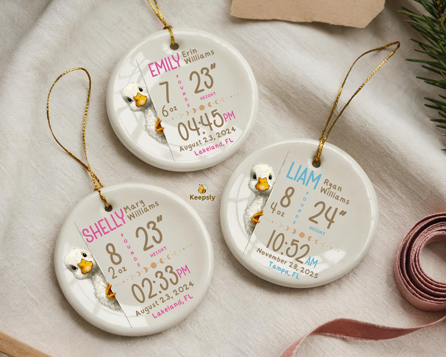 Peekaboo Birth Stats Ornament • Personalized Newborn Gift • Custom Baby Name Keepsake • Nursery Decor