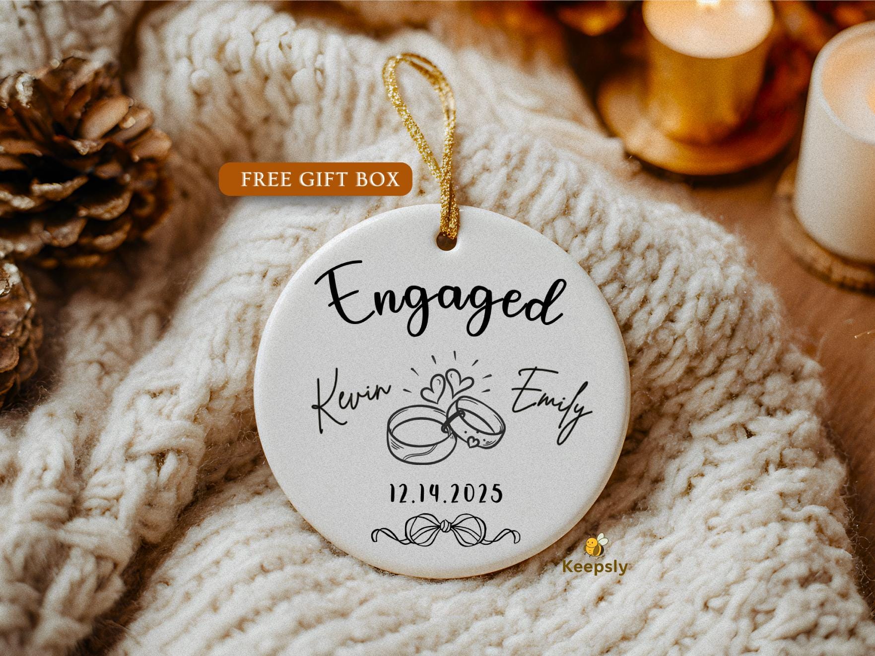 Engagement Ornament • Personalized Engaged Ornament Couples Keepsake Bridal Shower Gift