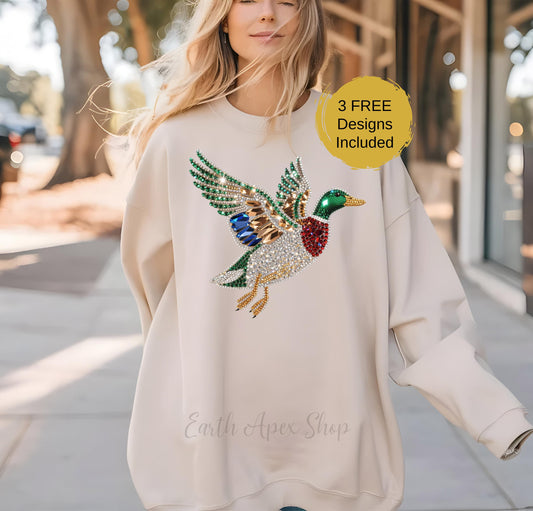 Rhinestone Duck PNG • T-Shirt Mug Sublimation Sparkly Bird Graphic