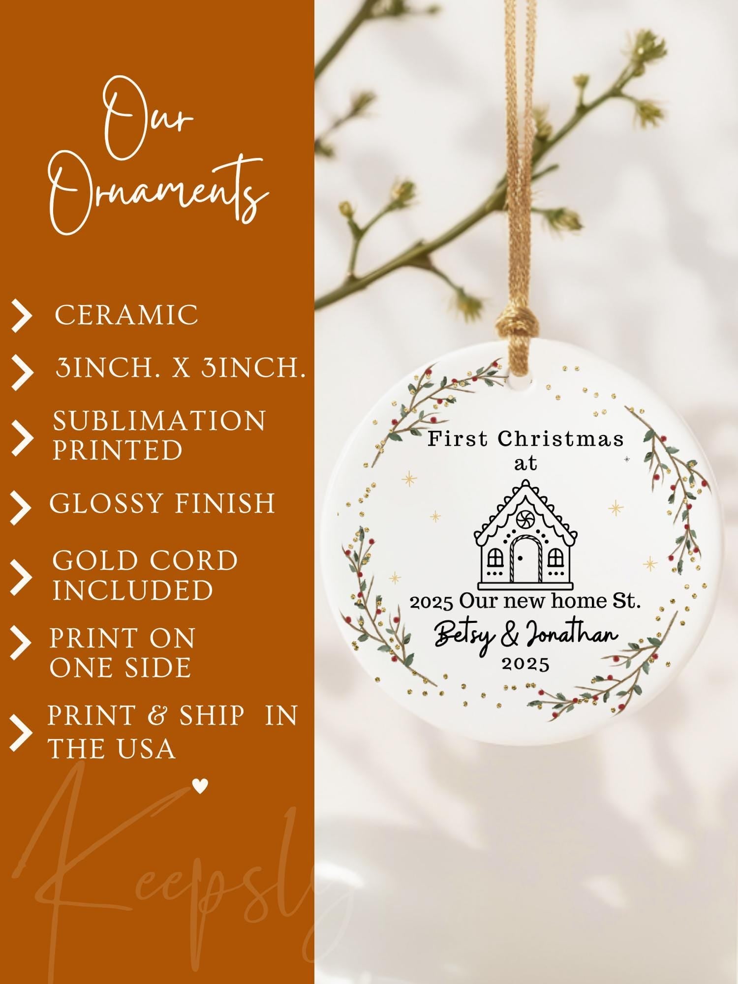 New Home Ornament • Our First Christmas in Our New Home • Personalized Address Keepsake • Wreath House Ornament