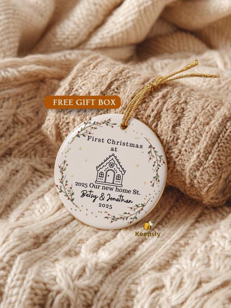 New Home Ornament • Our First Christmas in Our New Home • Personalized Address Keepsake • Wreath House Ornament