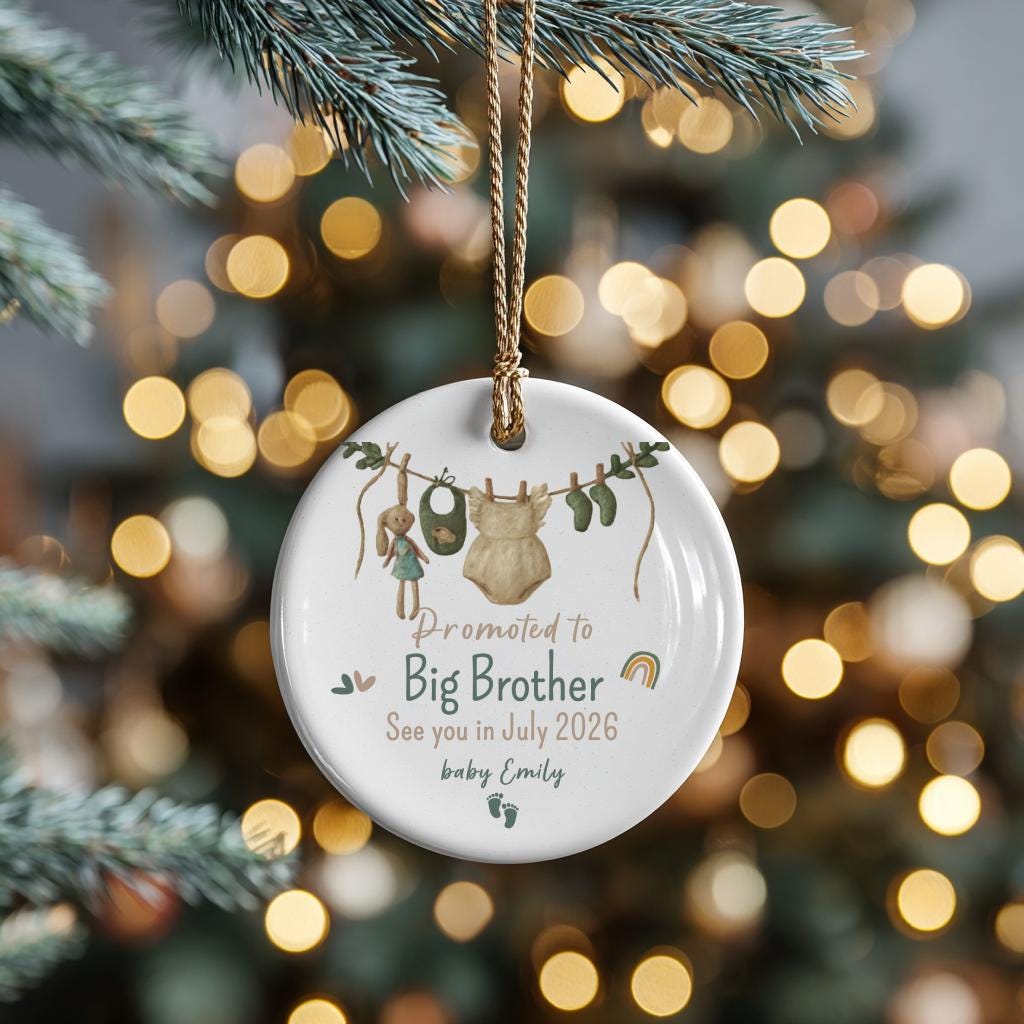 Promoted to Big Brother Ornament • Pregnancy Announcement • Baby Sibling Reveal Gift • Custom Name & Due Date Keepsake