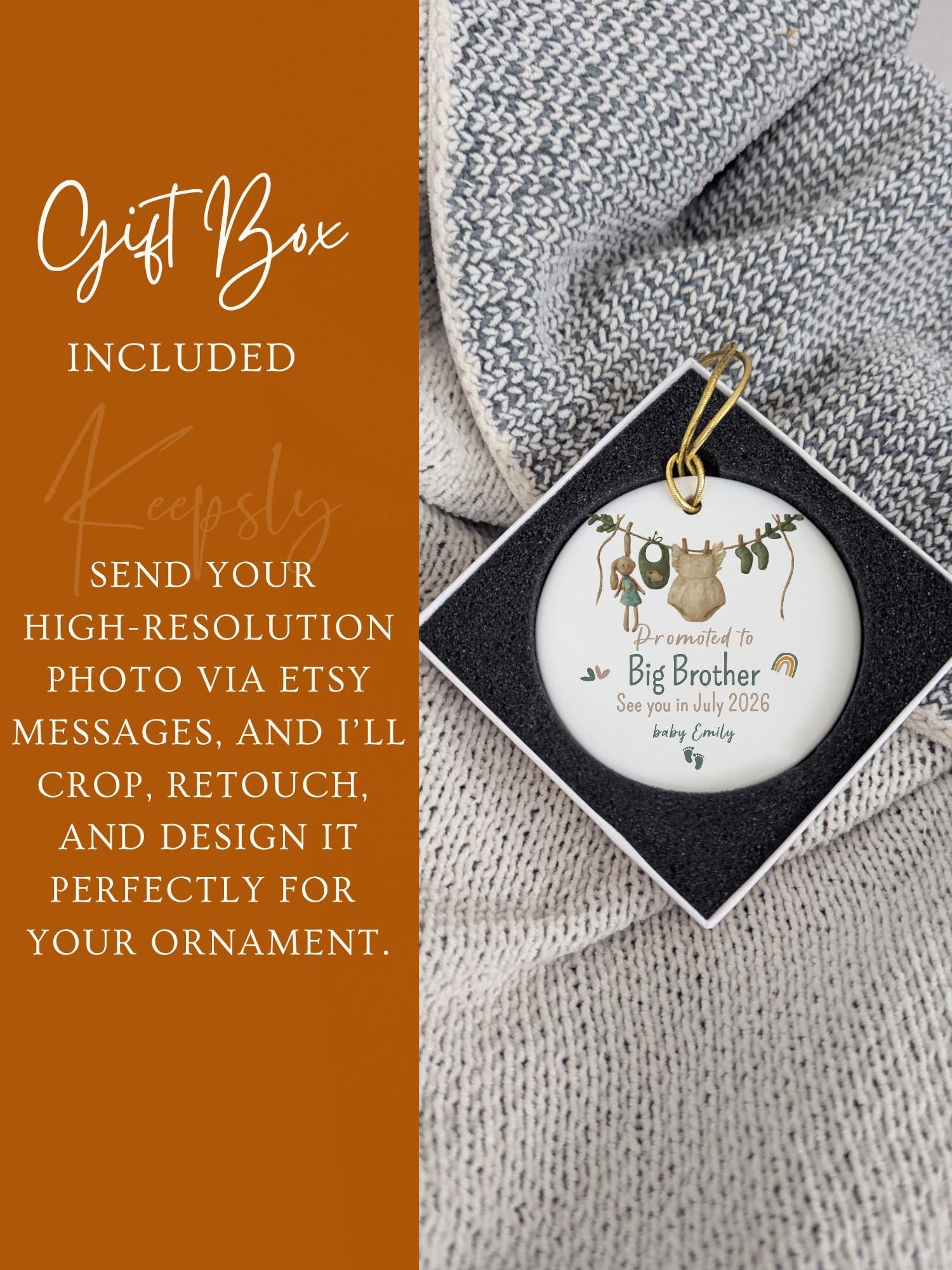 Promoted to Big Brother Ornament • Pregnancy Announcement • Baby Sibling Reveal Gift • Custom Name & Due Date Keepsake