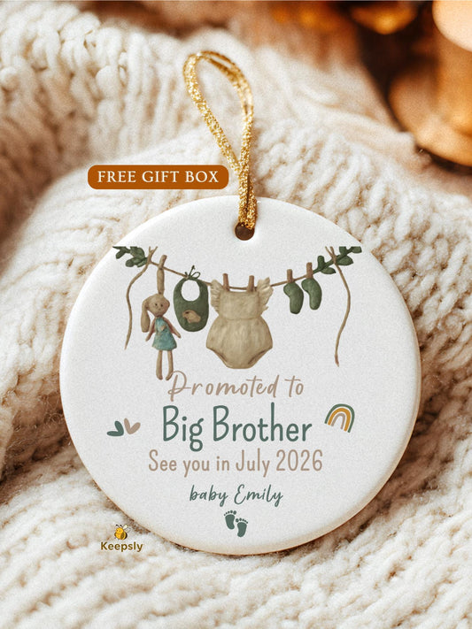 Promoted to Big Brother Ornament • Pregnancy Announcement • Baby Sibling Reveal Gift • Custom Name & Due Date Keepsake