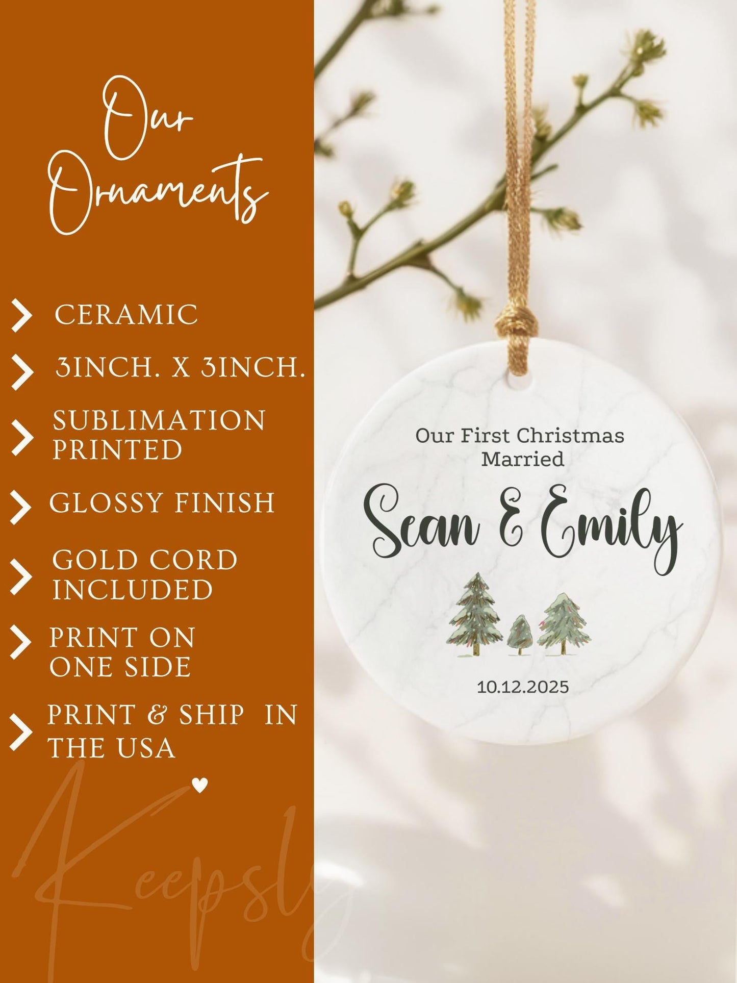 Married Ornament • Personalized Couple Keepsake • Custom Name Ornament 2026 • Newlywed Gift