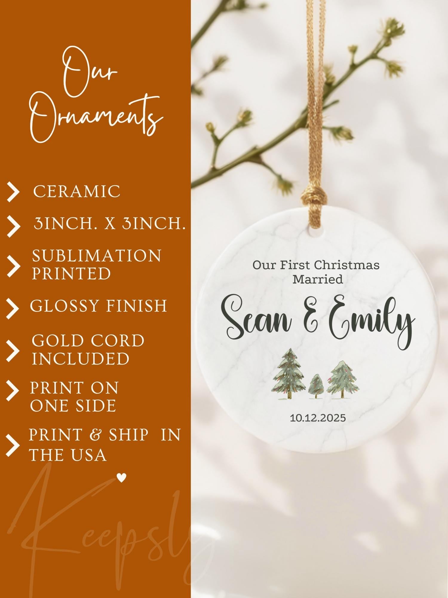 Married Ornament • Personalized Couple Keepsake • Custom Name Ornament 2026 • Newlywed Gift