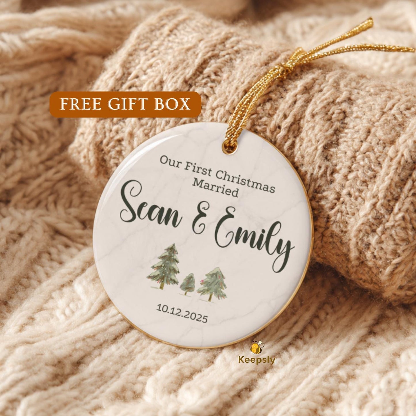 Married Ornament • Personalized Couple Keepsake • Custom Name Ornament 2026 • Newlywed Gift