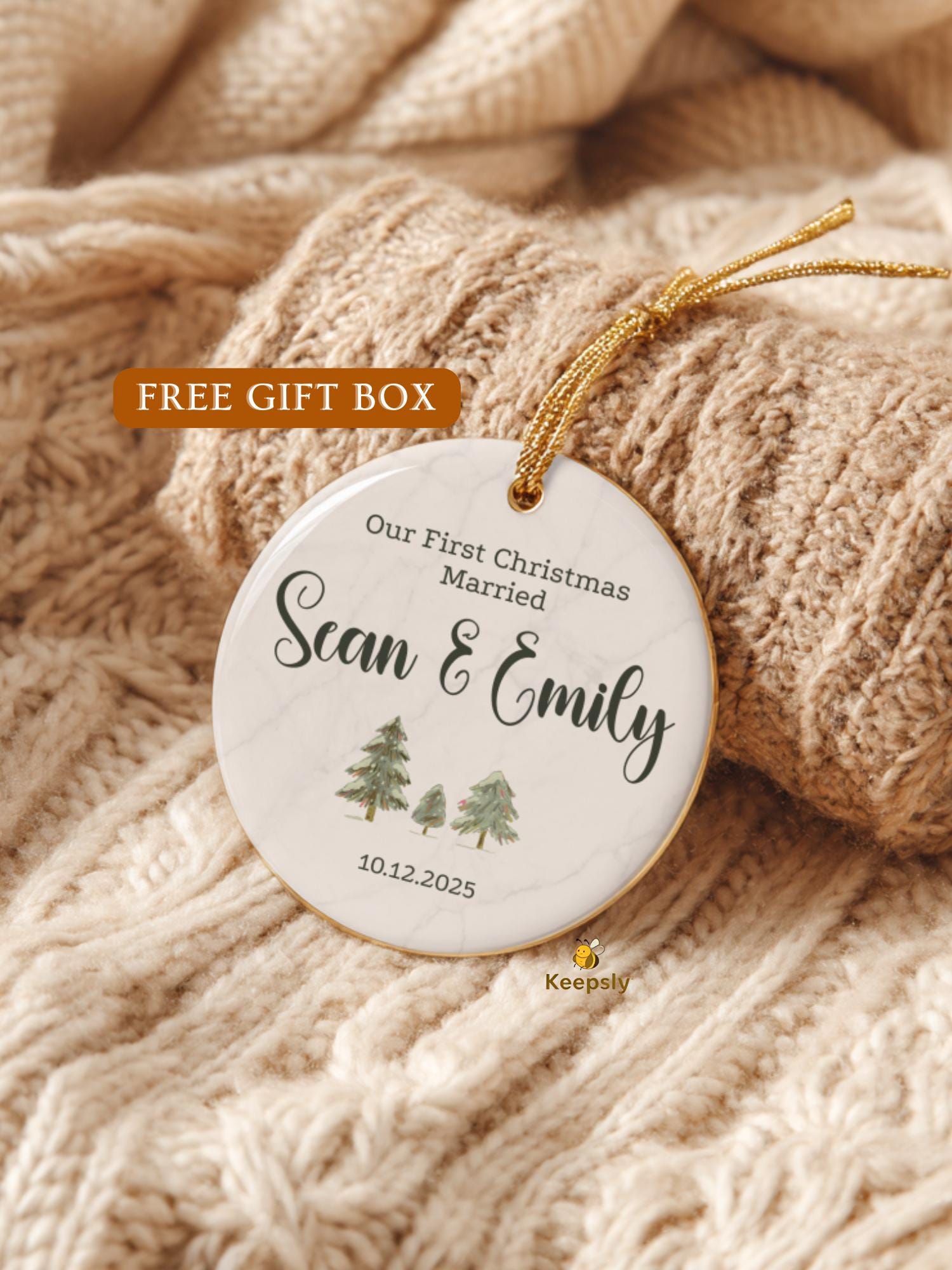 Married Ornament • Personalized Couple Keepsake • Custom Name Ornament 2026 • Newlywed Gift