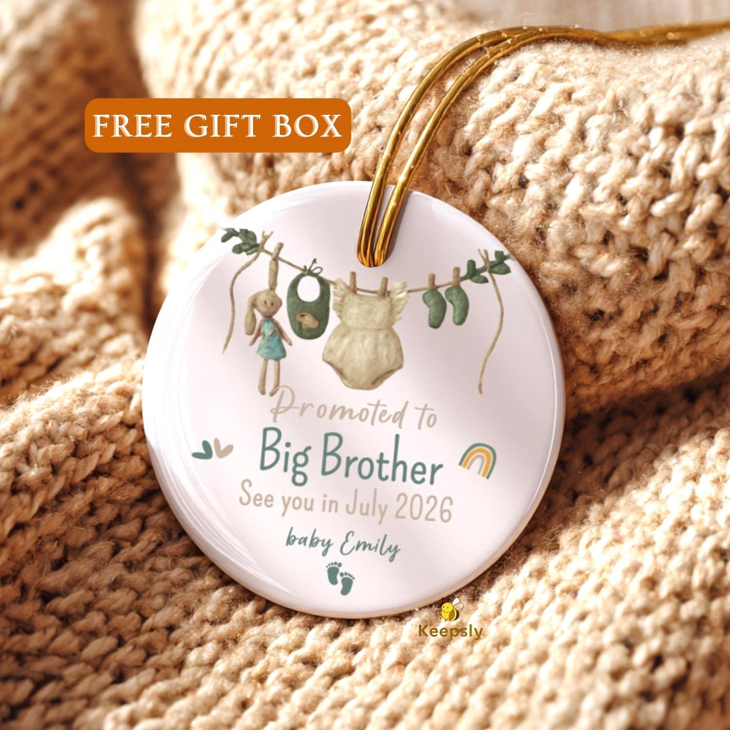 Promoted to Big Brother Ornament • Pregnancy Announcement • Baby Sibling Reveal Gift • Custom Name & Due Date Keepsake