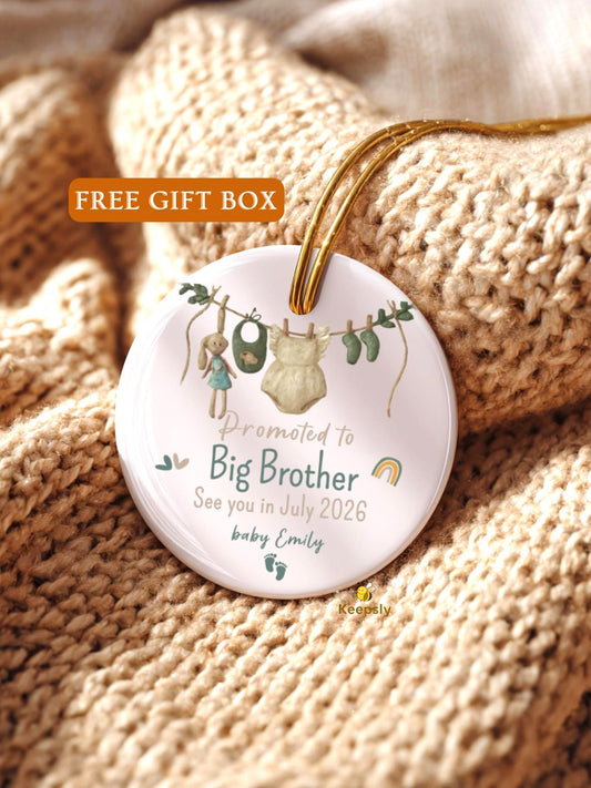 Promoted to Big Brother Ornament • Pregnancy Announcement • Baby Sibling Reveal Gift • Custom Name & Due Date Keepsake