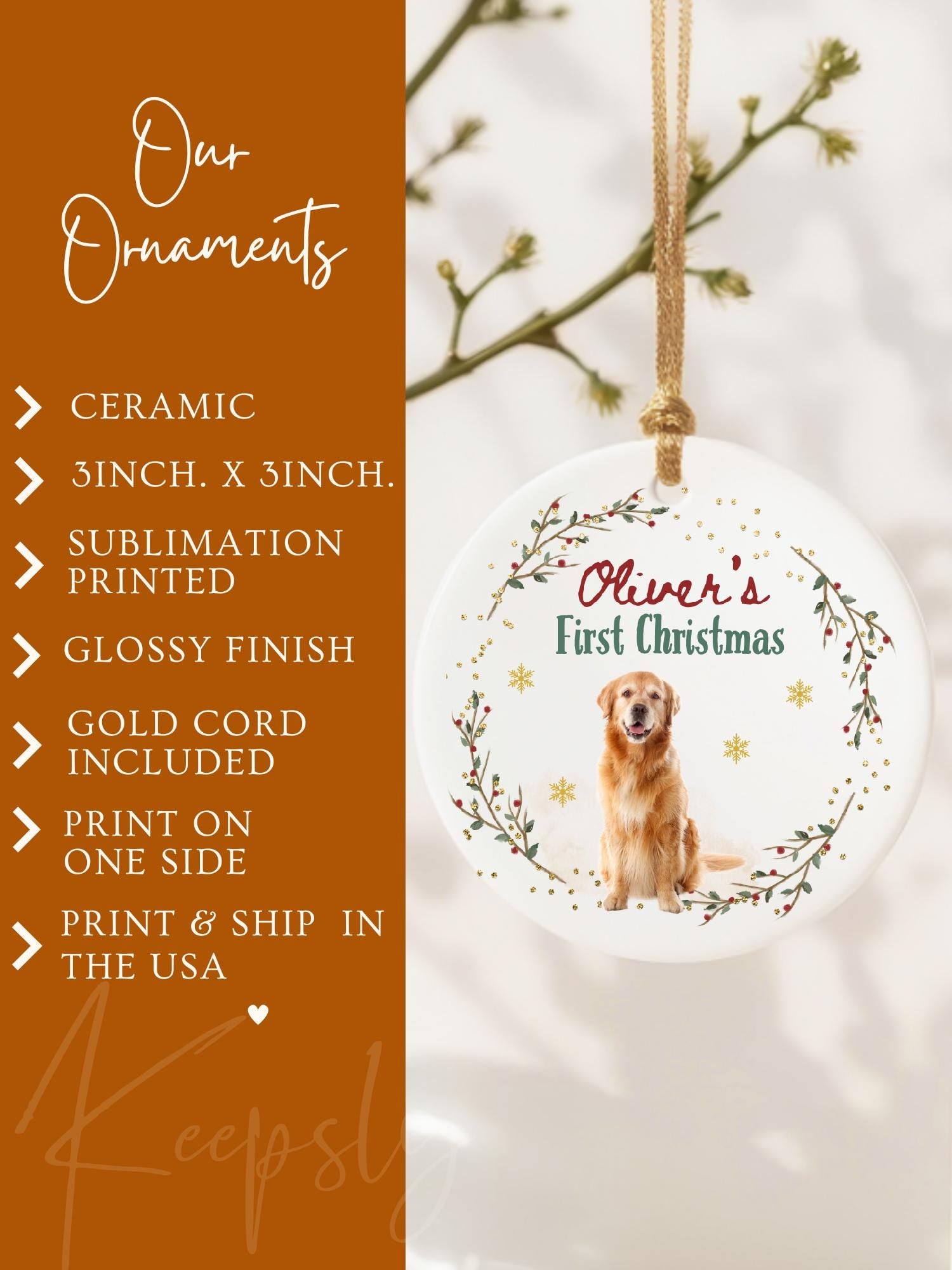 Personalized Dog Christmas Ornament • Custom Pet Photo Ornament • First Christmas Dog Ornament • Pet Memorial Gift • Holiday Keepsake
