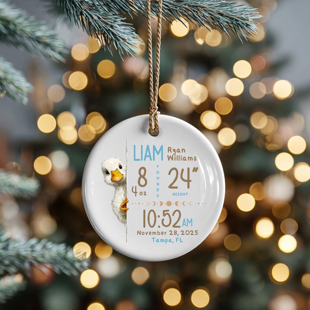 Peekaboo Birth Stats Ornament • Personalized Newborn Gift • Custom Baby Name Keepsake • Nursery Decor