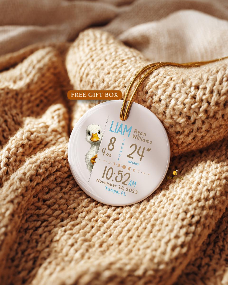 Peekaboo Birth Stats Ornament • Personalized Newborn Gift • Custom Baby Name Keepsake • Nursery Decor