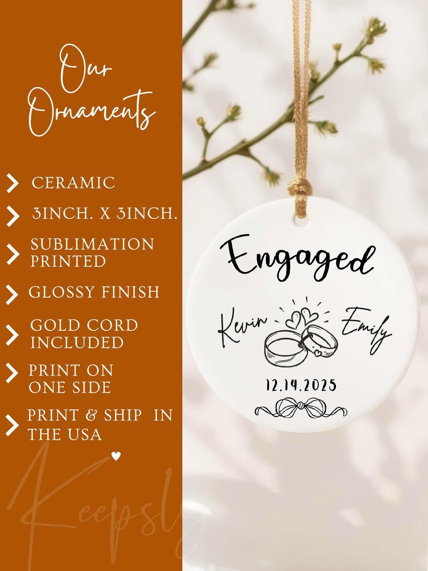 Engagement Ornament • Personalized Engaged Ornament Couples Keepsake Bridal Shower Gift