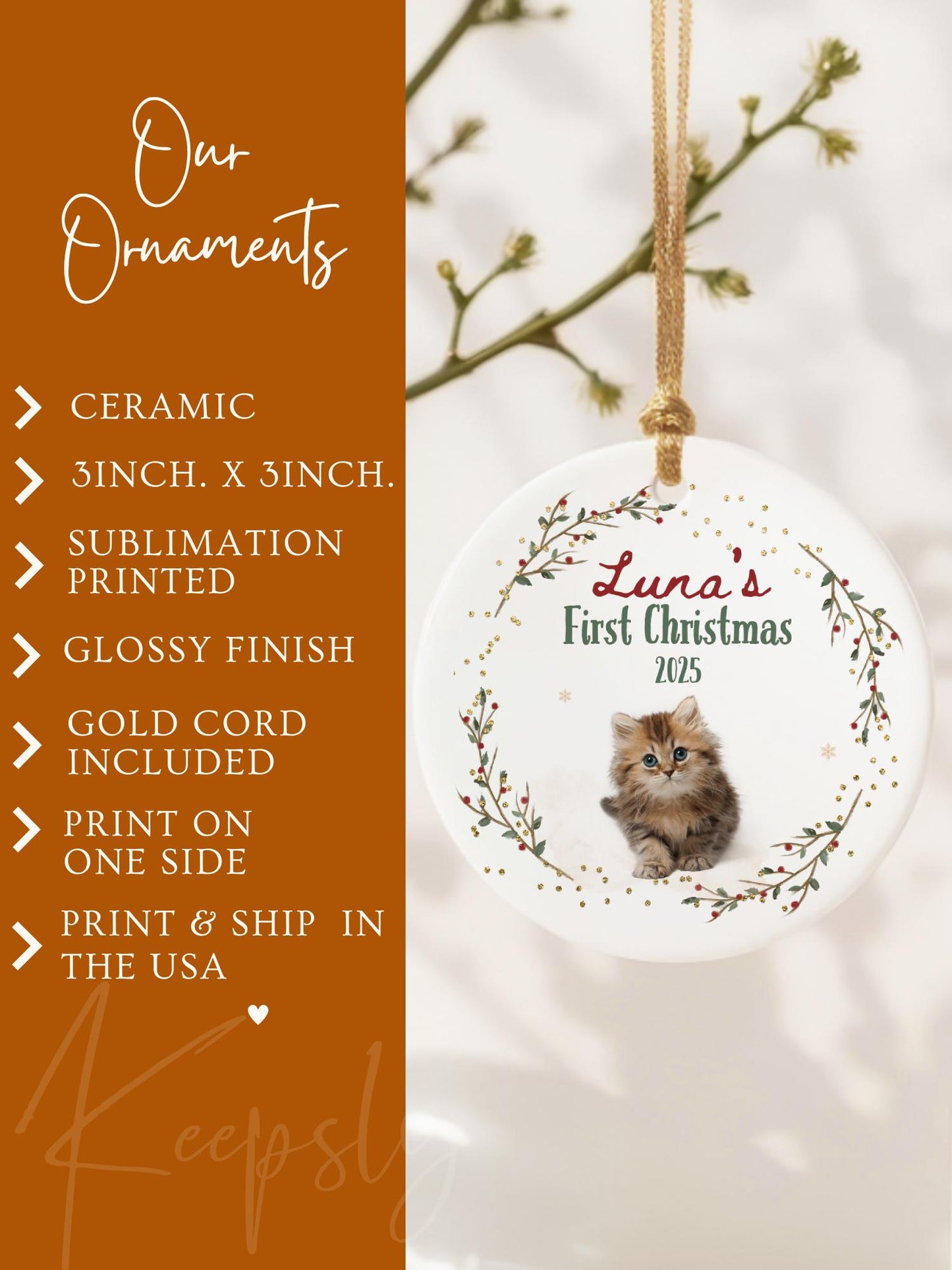 Personalized Cat Ornament • Custom Cat Photo • New Kitty Keepsake