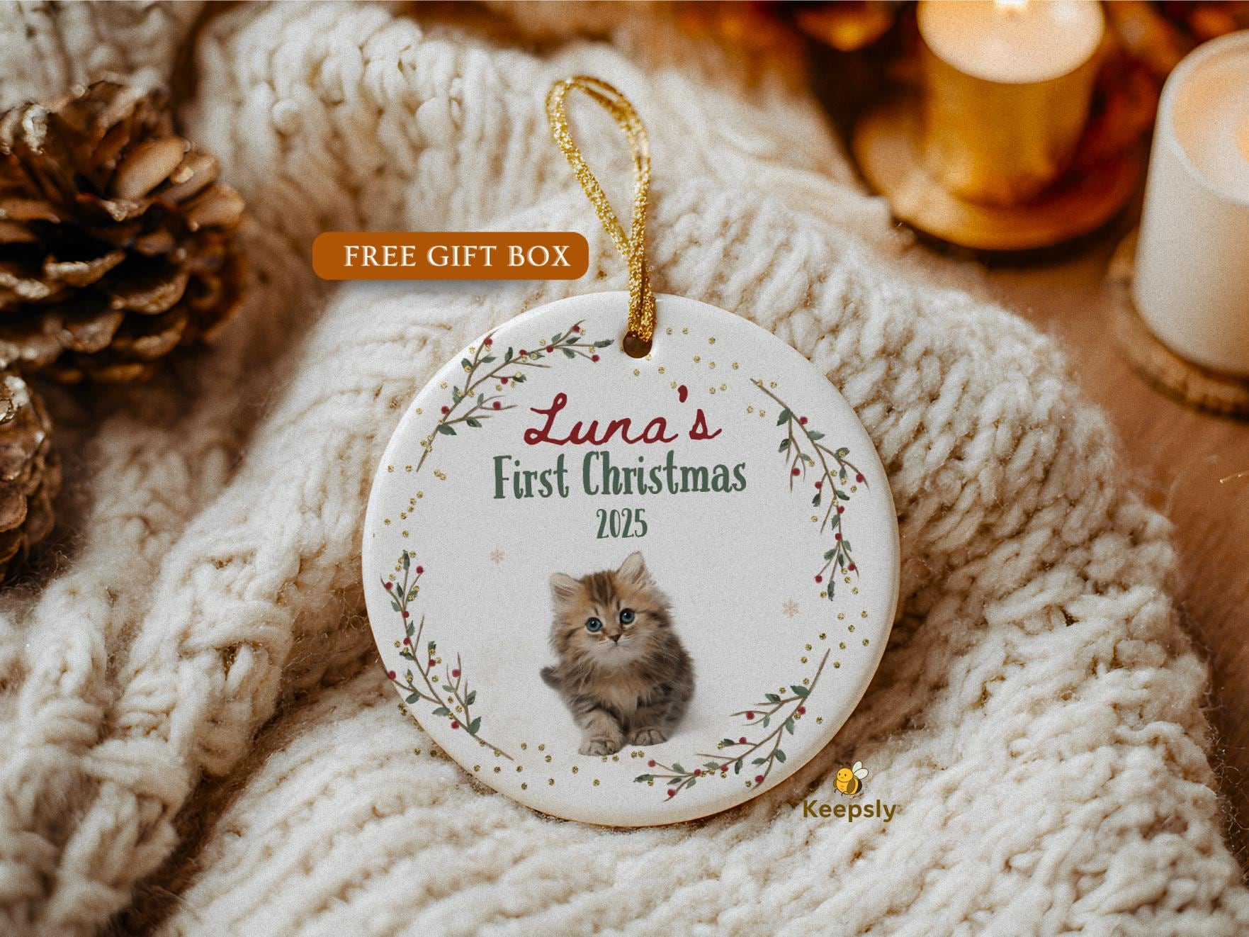 Personalized Cat Ornament • Custom Cat Photo • New Kitty Keepsake