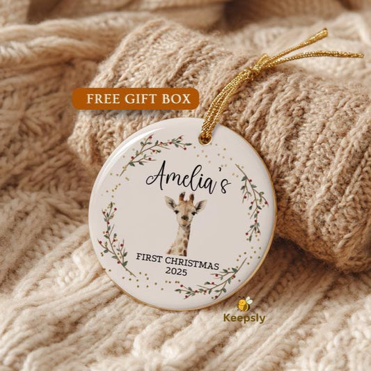 Personalized Baby Ornament • Baby's First Christmas Ornament, New Baby Keepsake, Giraffe Nursery Baby Shower Gift