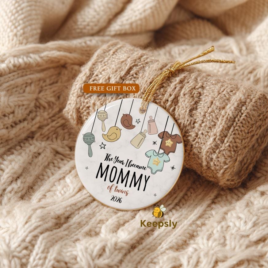 Twin Pregnancy Announcement, Personalized The Year I Became Mommy of Twins, New Mama of 2 Ornament