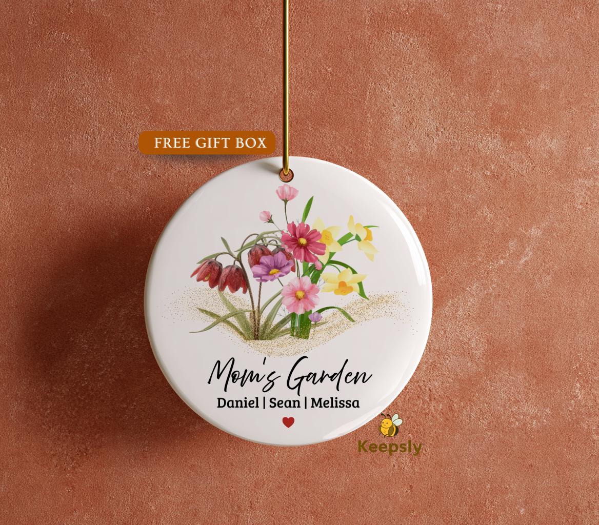 Personalized Birth Flower Ornament for Moms, Grandkids Names Gifts Keepsake from Mama's Garden