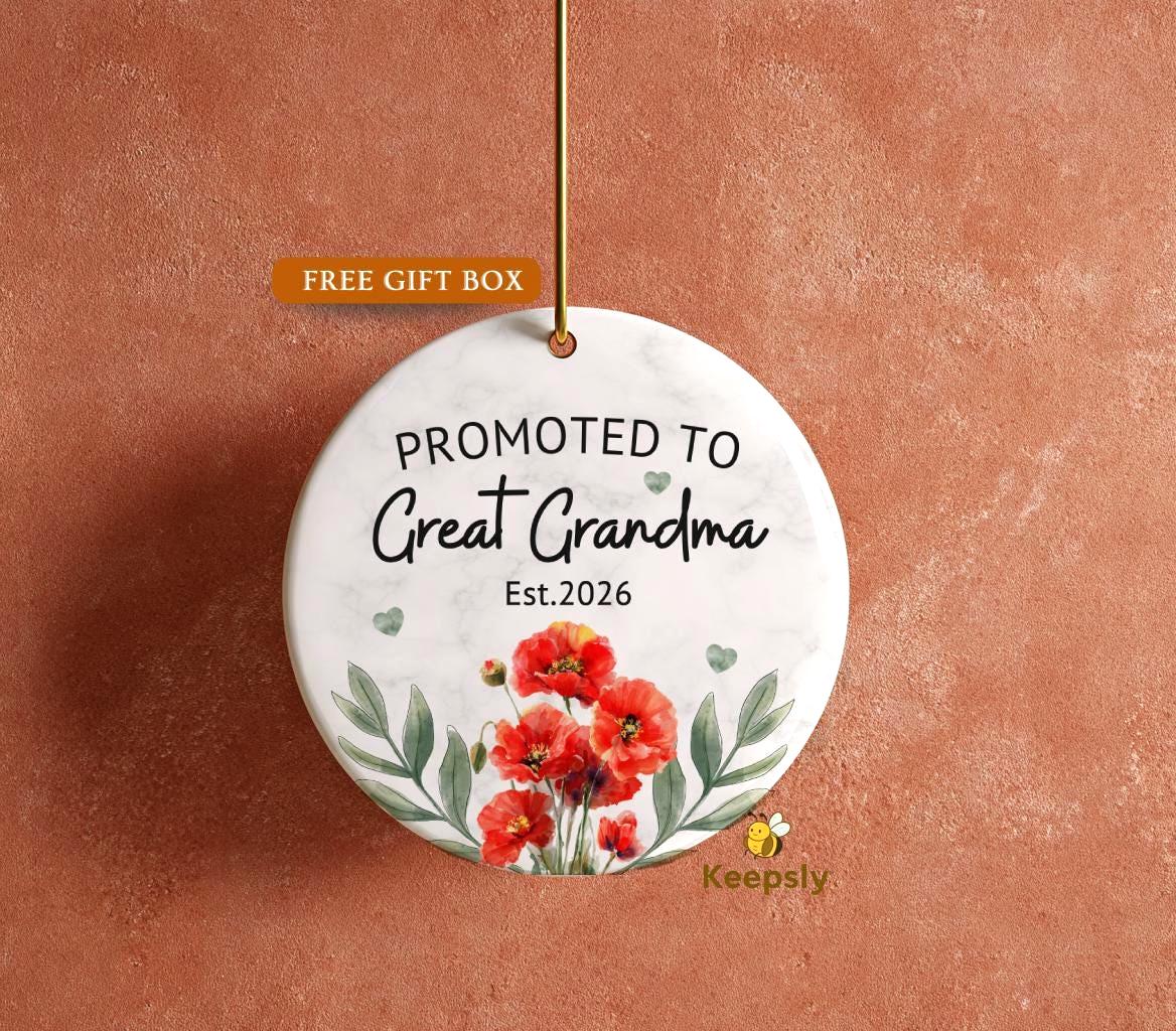 Personalized Grandma Ornament: Floral Poppies Keepsake, Pregnancy Announcement Gift