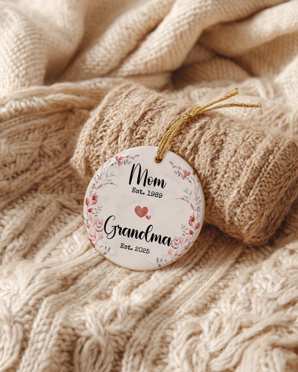 Personalized Mom to Grandma Ceramic Ornament, Mother's Day Gift, Wildflower Grandma Gift