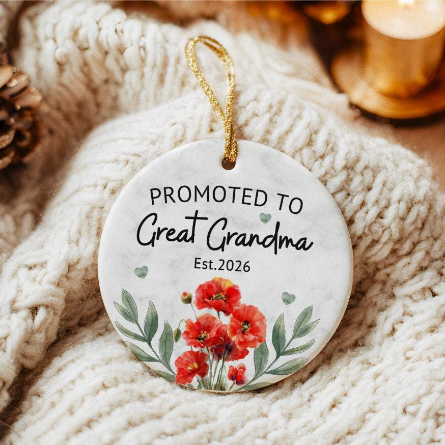 Personalized Grandma Ornament: Floral Poppies Keepsake, Pregnancy Announcement Gift