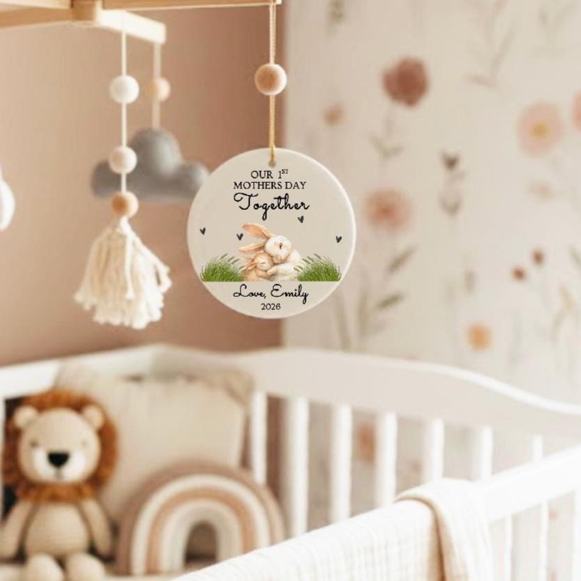 Personalized Bunny Mama First Mothers Day Ornament, Custom Rabbit Keepsake 2026