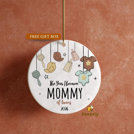 Twin Pregnancy Announcement, Personalized The Year I Became Mommy of Twins, New Mama of 2 Ornament