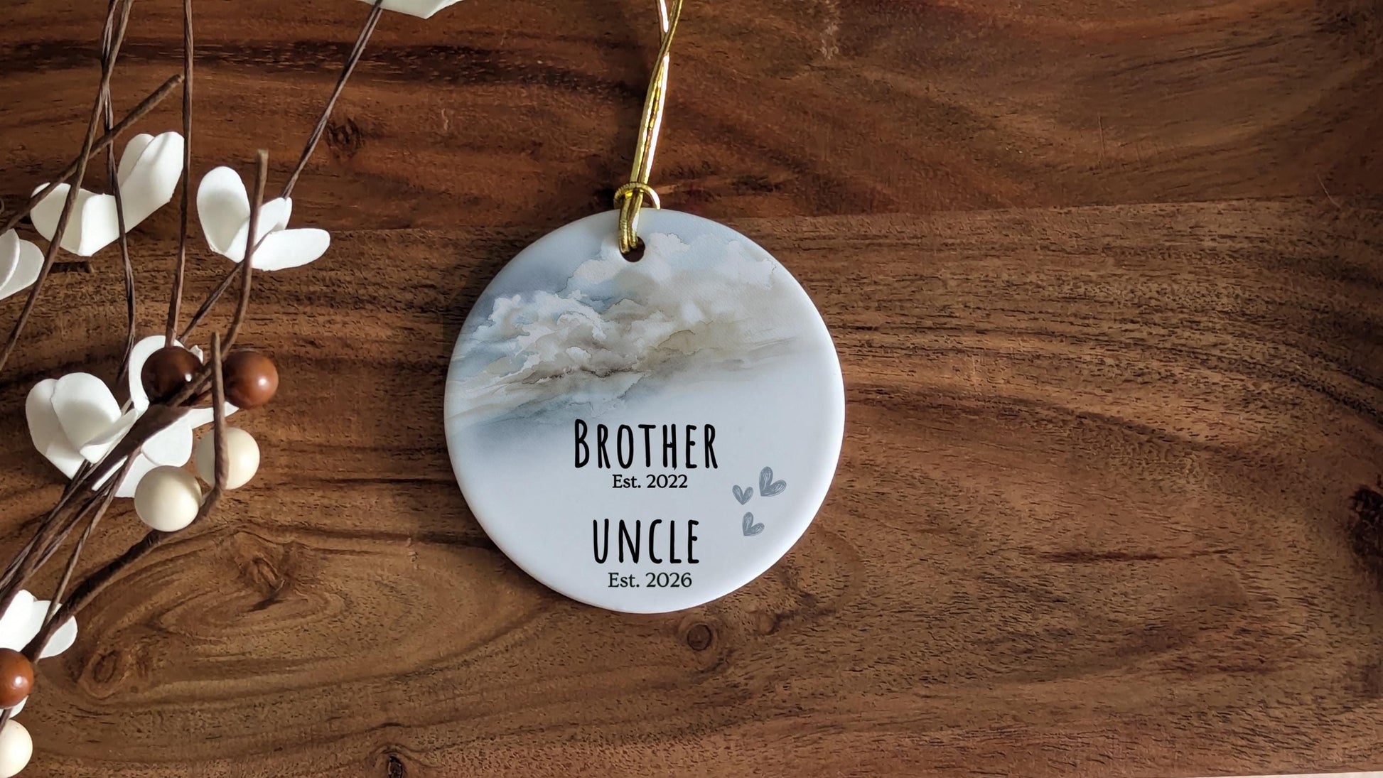 Promoted to Uncle Gifts Baby Coming Ornament Watercolor Clouds Wall Decor