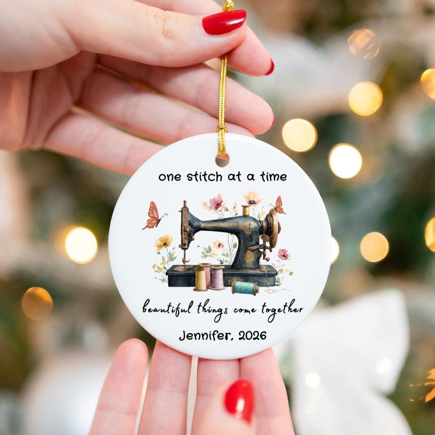 Personalized Floral Sewing Machine Ornament • Custom Crafter Keepsake, Tailor Gift