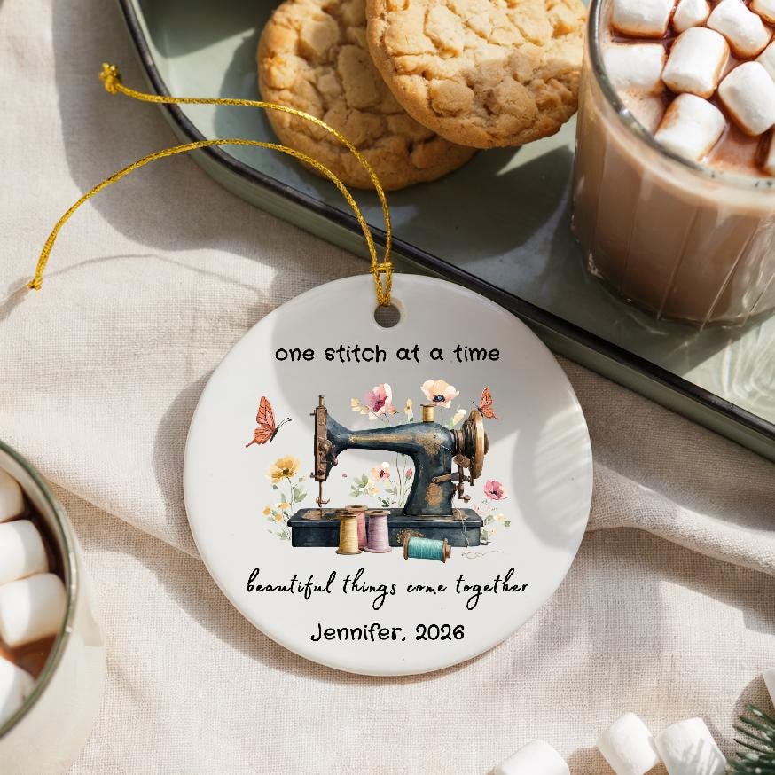 Personalized Floral Sewing Machine Ornament • Custom Crafter Keepsake, Tailor Gift
