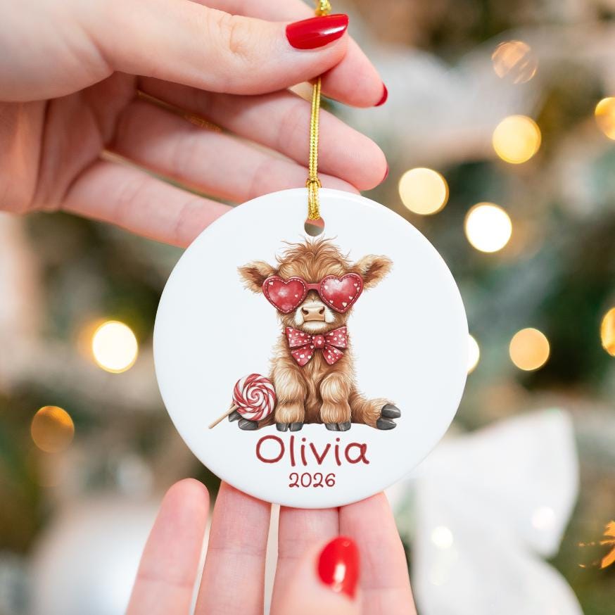 Highland Cow Trending Baby Gifts Western Nursery Sign Baby Girl Name Ornament