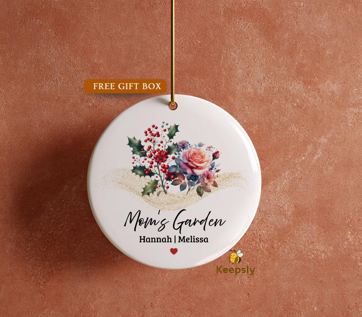 Personalized Birth Flower Ornament for Moms, Grandkids Names Gifts Keepsake from Mama's Garden