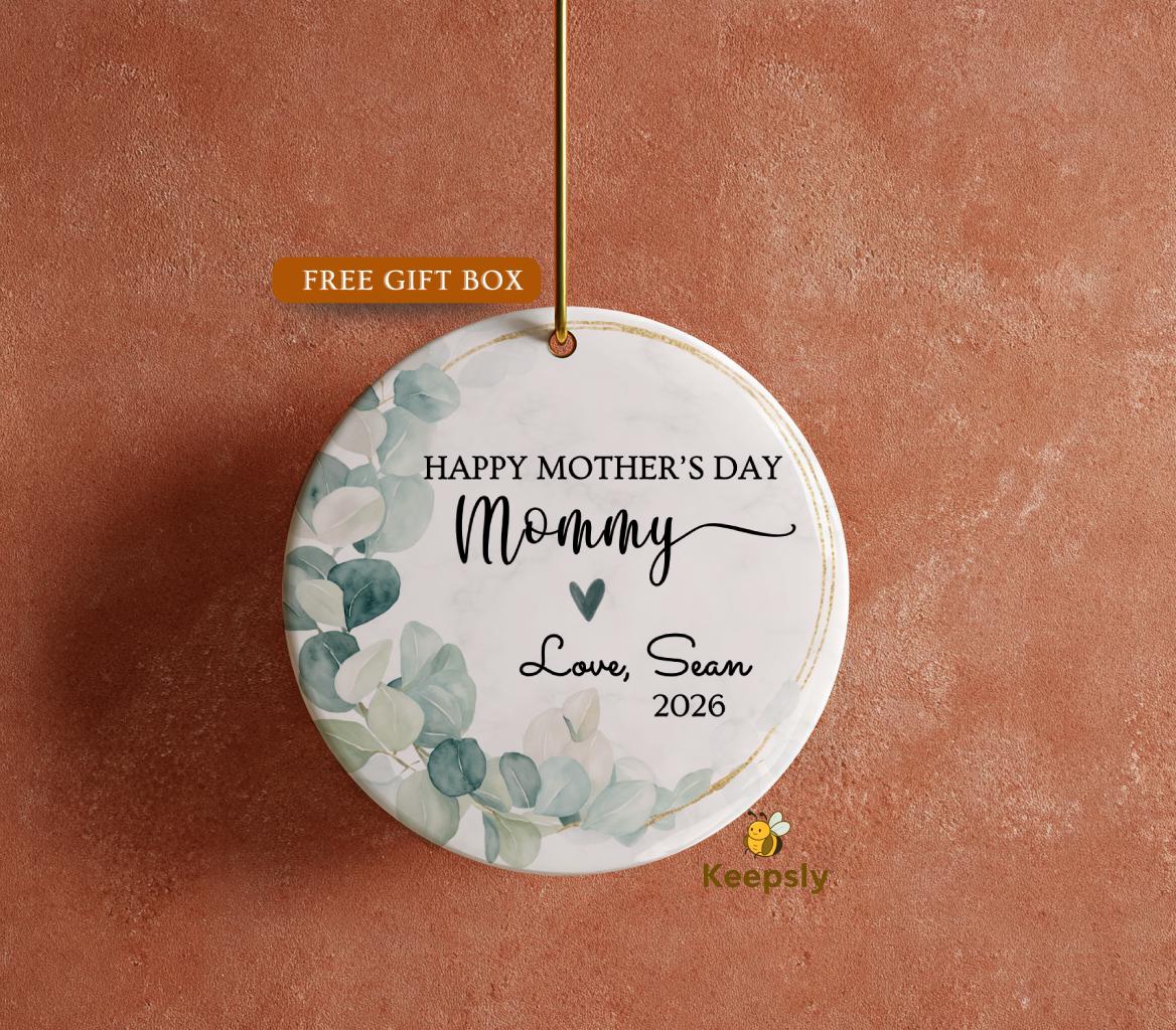Personalized Mom Ornament, Eucalyptus Floral Keepsake, First Mother's Day Gift
