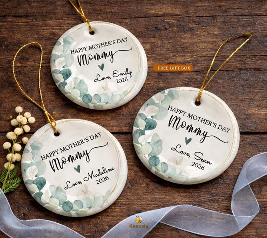 Personalized Mom Ornament, Eucalyptus Floral Keepsake, First Mother's Day Gift