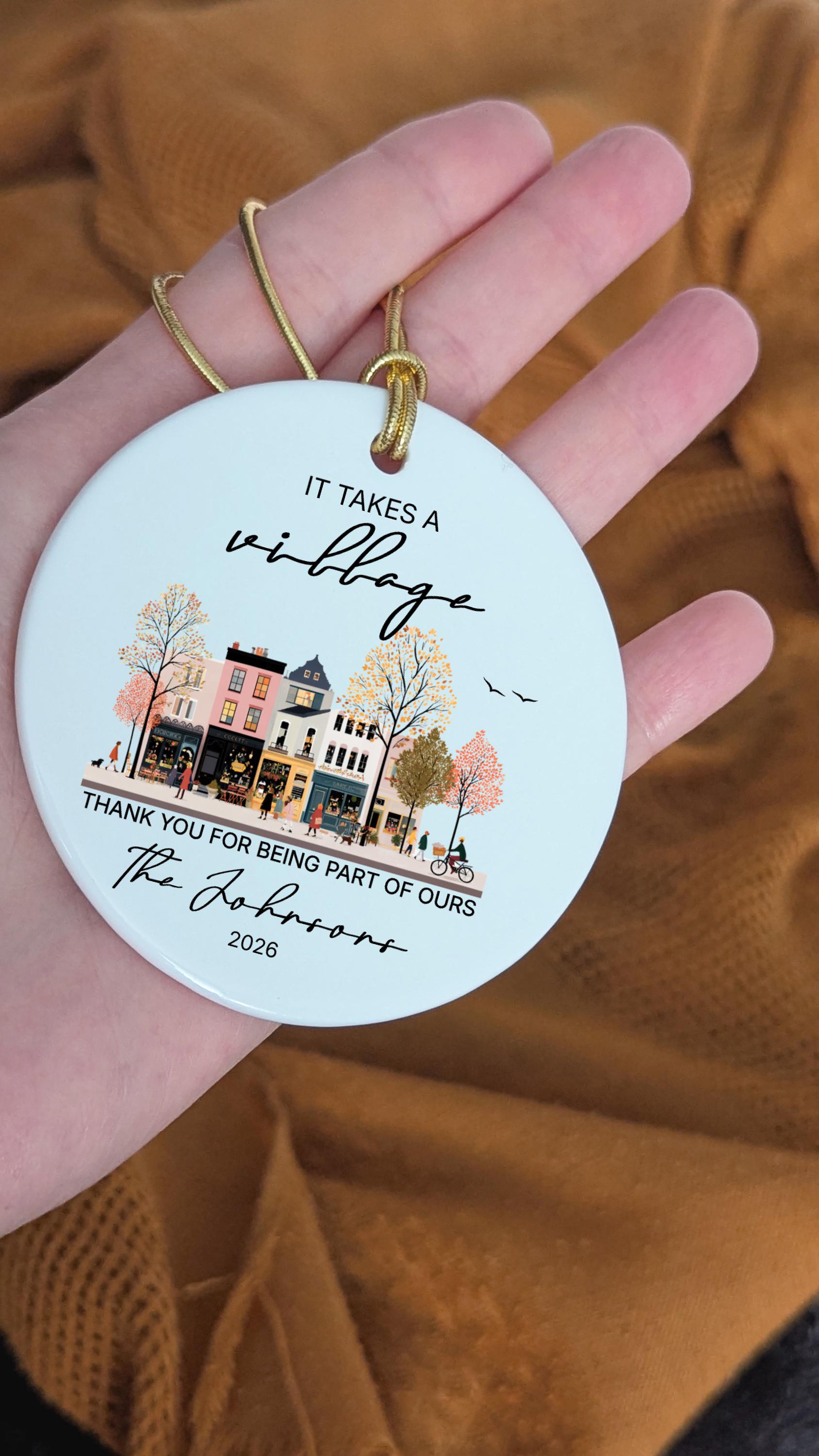 It Takes a Village Christmas Ornament, Personalized Thank You Gift for Nanny, Teacher Appreciation Keepsake