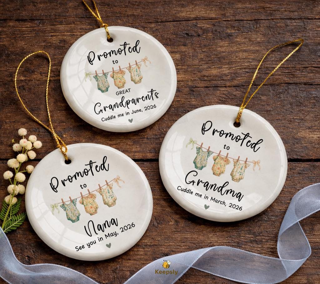 Promoted to Grandparents Ornament, Baby Announcement Gift, Custom Year 2026