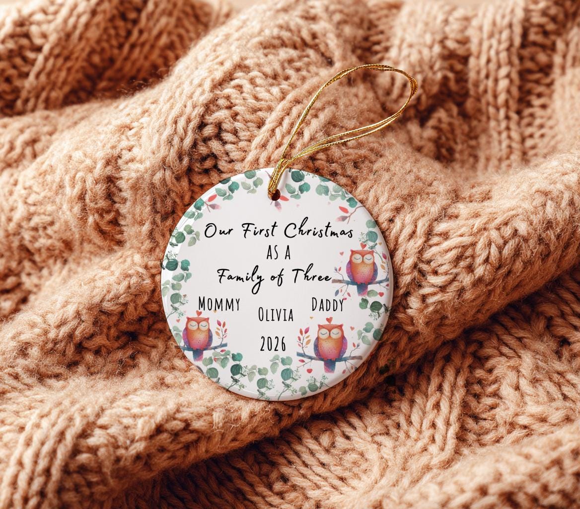 Owl Christmas Ornament, Kids Ornament, Personalized Porcelain Baby Girl Keepsake