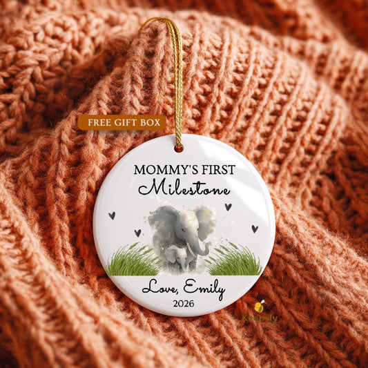 Elephant Mommy First Milestone Keepsake Woodland Ornaments New Mother Gift Ceramic Tag