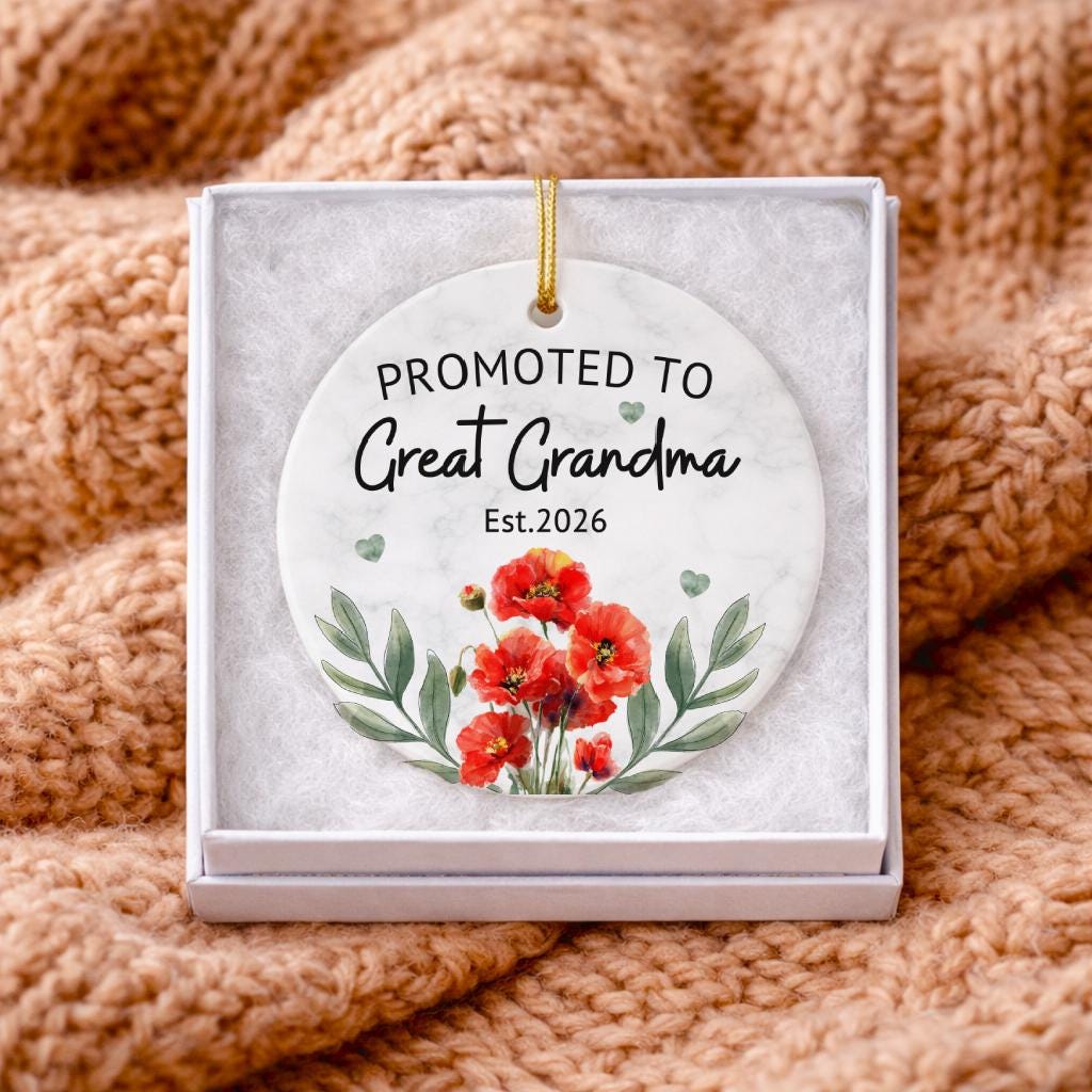 Personalized Grandma Ornament: Floral Poppies Keepsake, Pregnancy Announcement Gift