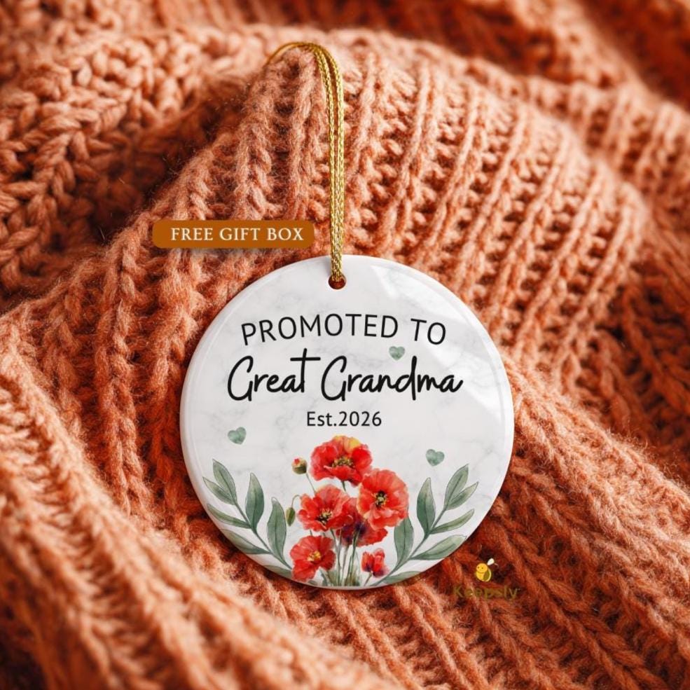 Personalized Grandma Ornament: Floral Poppies Keepsake, Pregnancy Announcement Gift