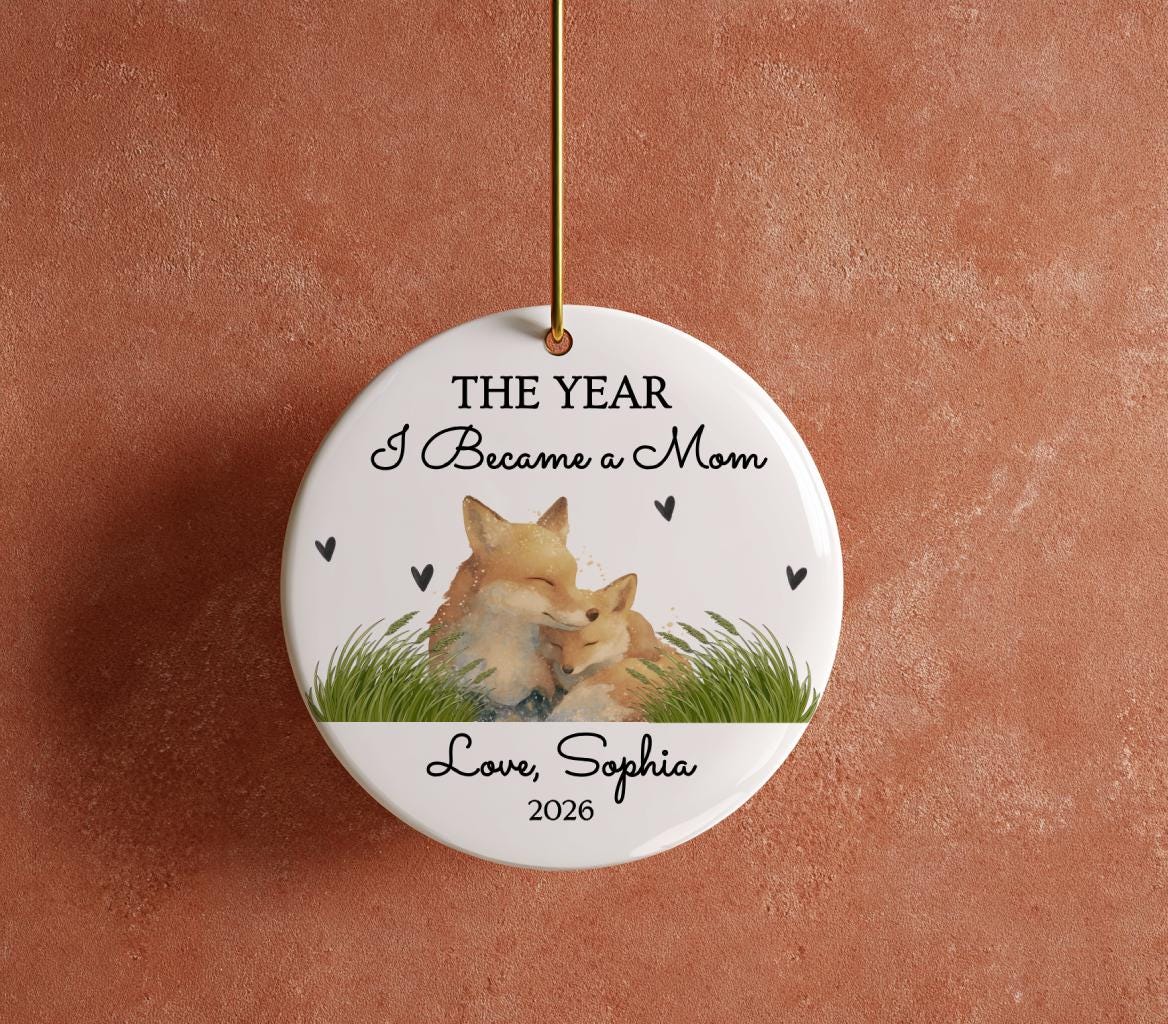 Personalized Fox Mother's Day Ornament, First Time Mom Keepsake, Watercolor Baby Fox Gift