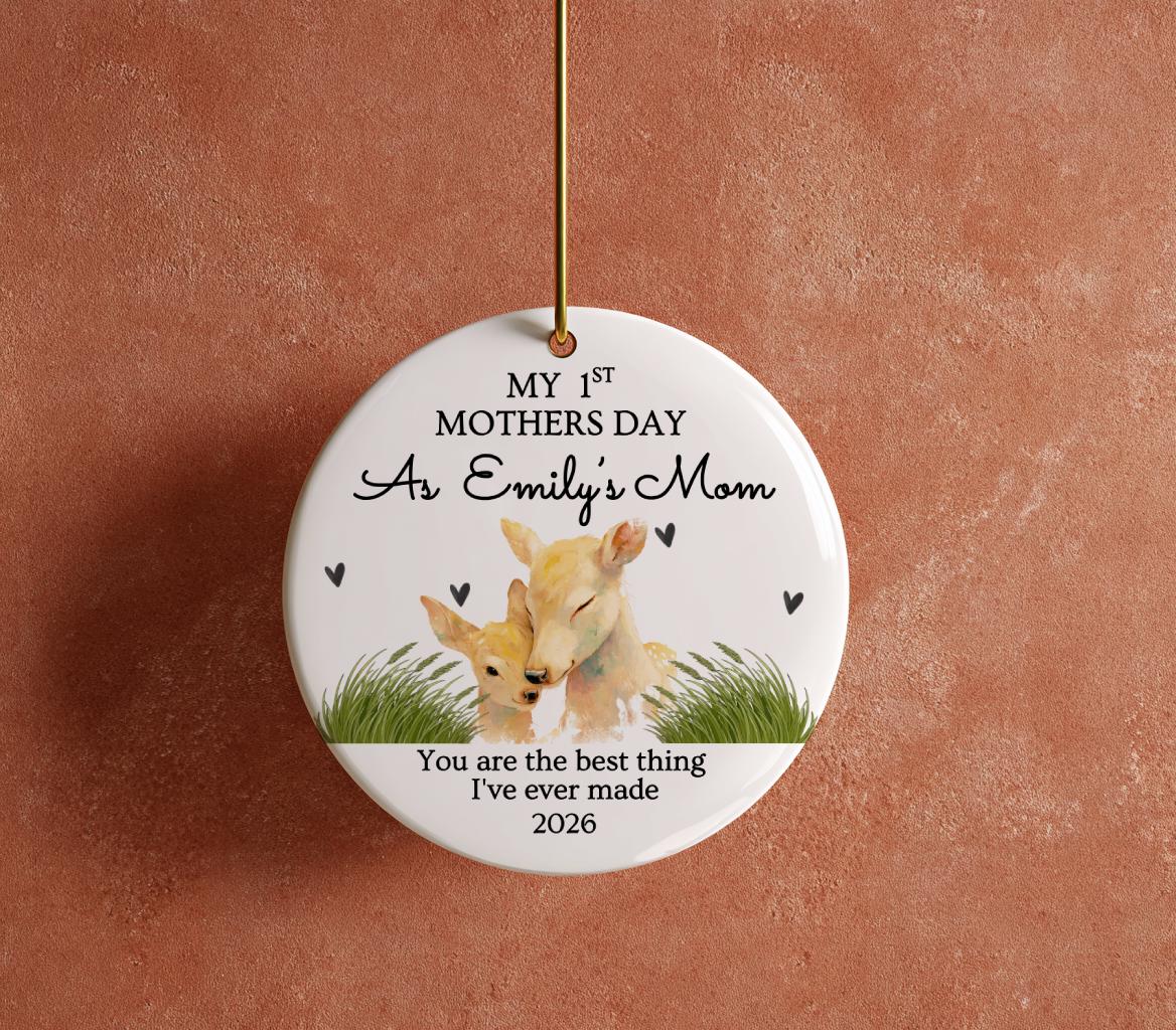 Personalized Deer Mom First Mother's Day Ornament 2026 New Mom Keepsake