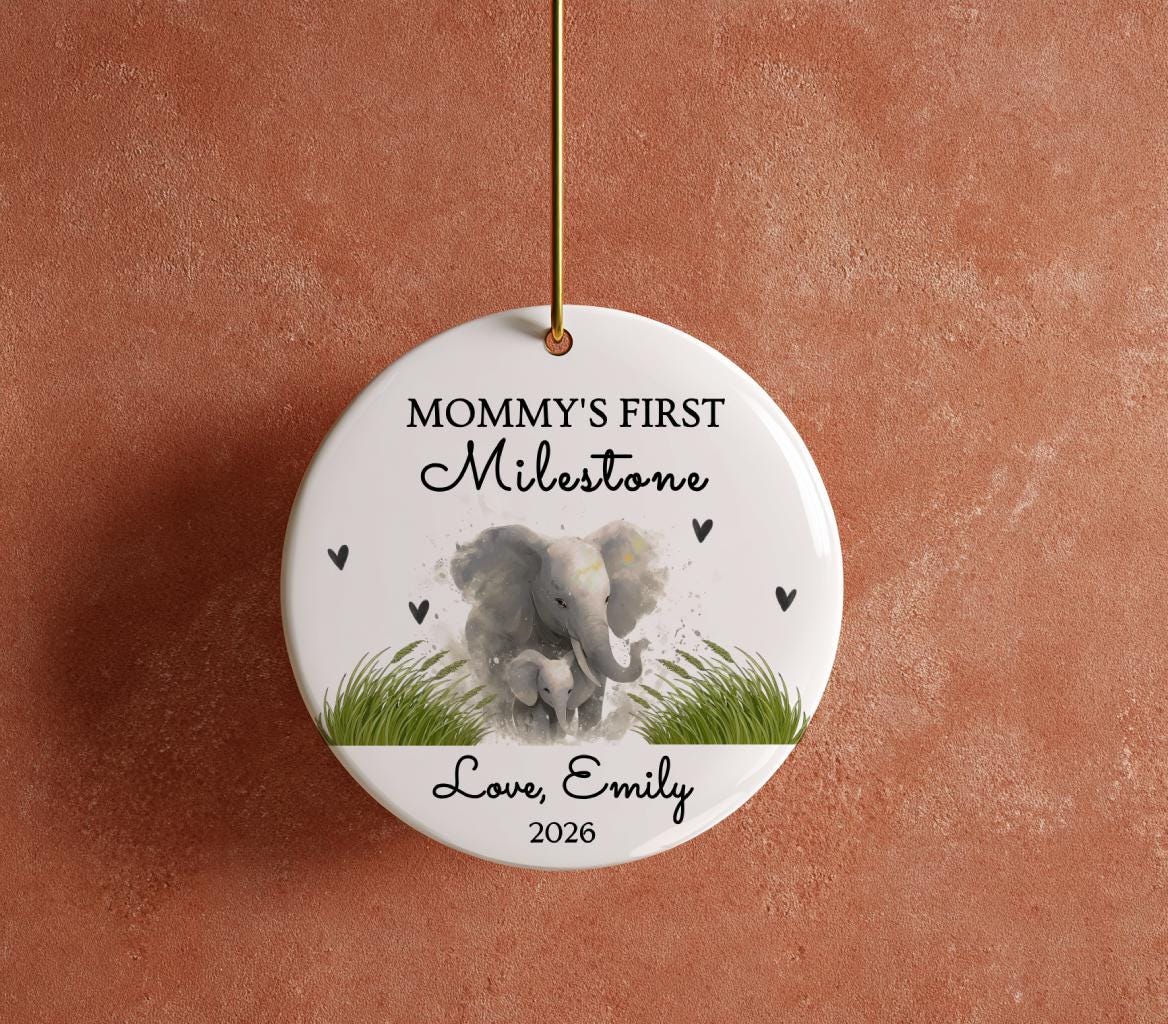 Elephant Mommy First Milestone Keepsake Woodland Ornaments New Mother Gift Ceramic Tag