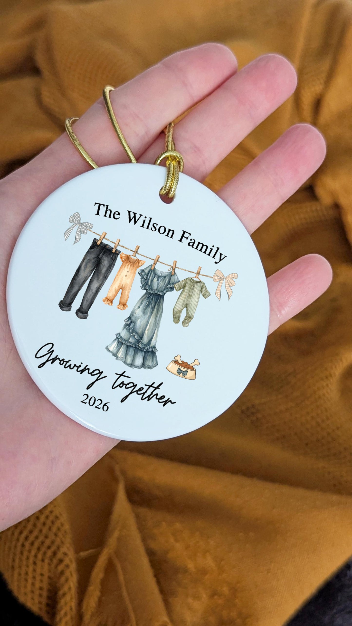 Personalized Twin Pregnancy Announcement Ornament, Family of 4 with Dog, Baby Shower Gift
