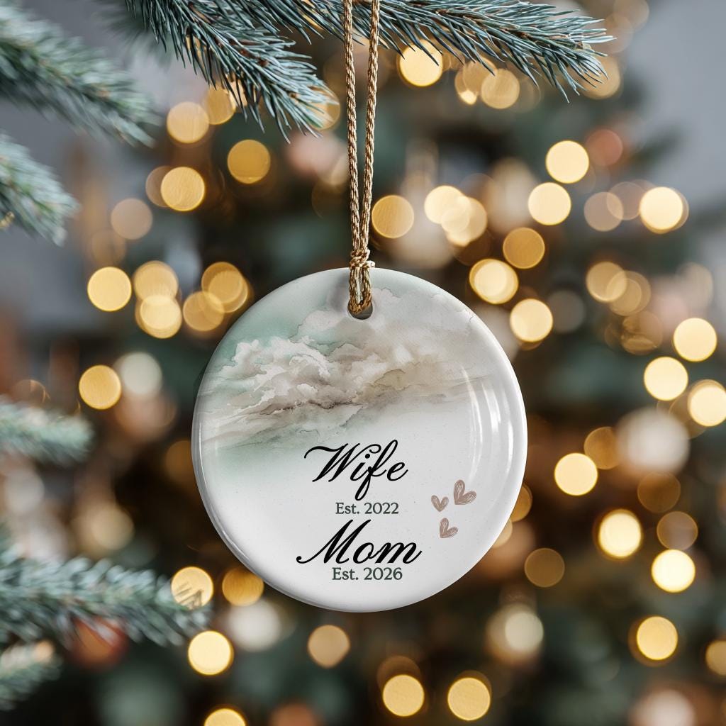 Personalized Wife to Mom Ornament, First Mother's Day Keepsake, Cloud Design Ceramic (Est. 2026)